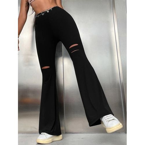 SHEIN High Waist Cut Out Flare Leg Pants Black @ Best Price Online ...