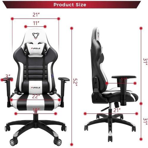 product_image_name-Generic-كرسي الألعاب  - كرسي Furgle Gamer - كرسي المكتب من رياض جروب للاثاث- كرسي الألعاب المريح القابل للتعديل كرسي الألعاب - وضع التأرجح - مع مسند الرأس ودعم أسفل الظهر - أسود أبيض-3