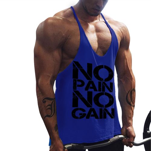 Buy Fashion Bodybuilding Stringer Tank Top Man Cotton Gym Sleeveless Shirt Men Fitness Vest Singlet Sportswear Workout Tanktop Blue SFH in Egypt