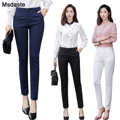 Women's Formal Pencil Pants High Waist Pleated Pockets Ankle