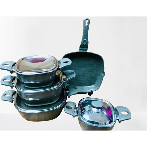 Buy TOP CHEF Granite Cookware Set 4 Pots 18/20/24/28 Cm & Grill 28 Cm - Gray - in Egypt