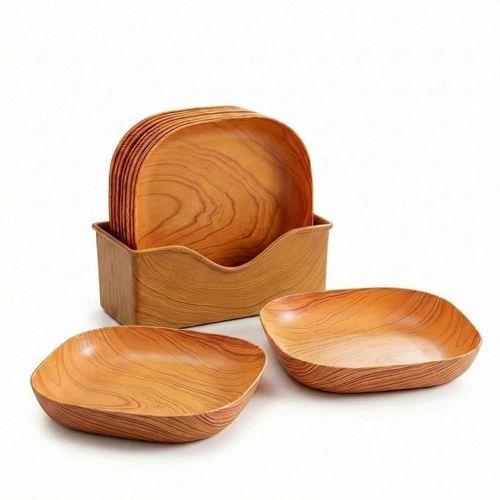 product_image_name-Generic-مجموعة أطباق تقديم بلاستيك بيور 6 قطع مع ستاند – مظهر خشبي أنيق للمناسبات-2