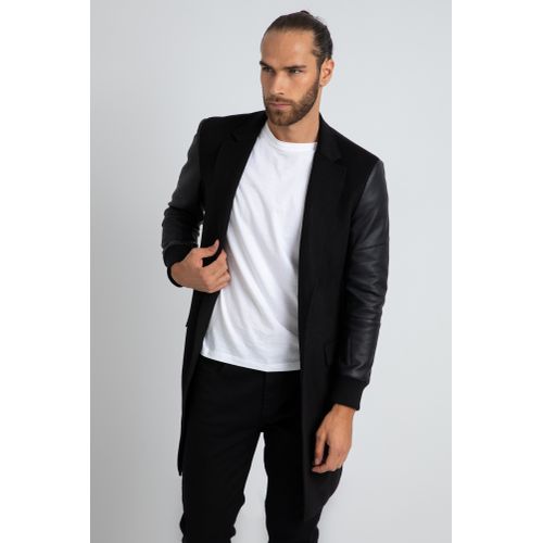 leather sleeve wool coat