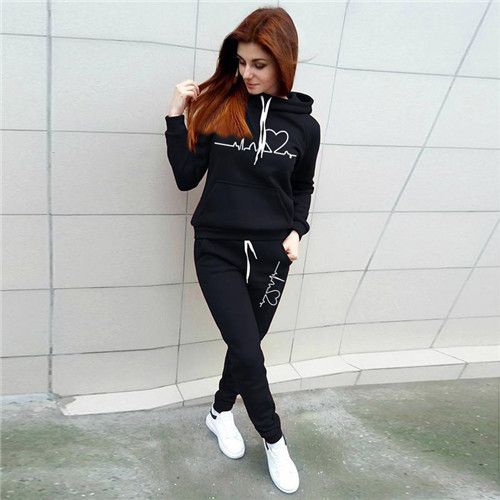 Fashion (black)Two Piece Set Women Hoodies And Pants Female