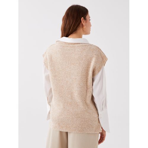 product_image_name-LC Waikiki-بلوفر محبوك نسائي واسع بياقة V-2