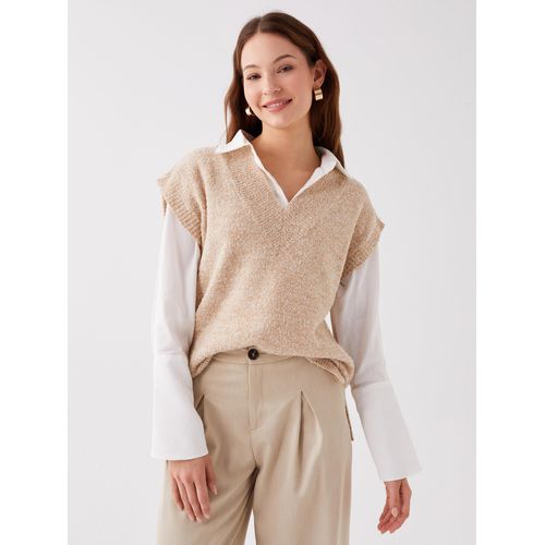 product_image_name-LC Waikiki-بلوفر محبوك نسائي واسع بياقة V-4