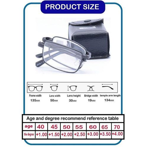 product_image_name-Generic-نظارة  قراءة قابلة للطي للرجال والنساء. عدسات زجاجية طبية شفافة مقاومة للخدش. تأتي مع حافظة عملية مزودة بسحاب وقطعة قماش للتنظيف. مقاس 2.50+ ديوبتر-3