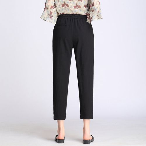 Plus Size Casual Women Cotton Linen Pants Elastic