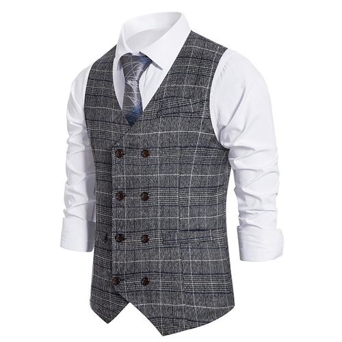 تسوق New Men Formal Vest Sleeveless Waistcoat Slim Plaid Business Wedding Classic Tuxedo Outwear Social Blazer اونلاين | جوميا مصر