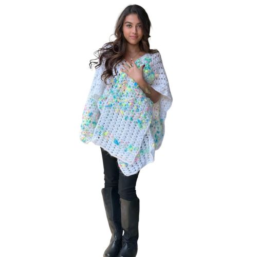 product_image_name-Generic-Handmade White Crochet Poncho with Multicolor Texture-1