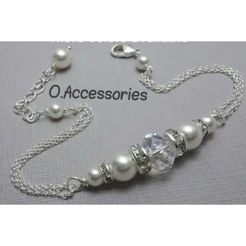 اشتري O. Accessories خلخال لولي ابيض مع كريستال شفاف _سلاسل فضي في مصر