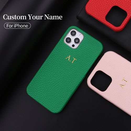 Custom Initials Gift Set Pebble Leather Phone Case For iPhone