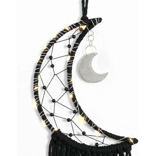 product_image_name-Generic-LED Moon Dream Catcher Wall Hanging, Black Macrame with Silver Moon Charm, Battery Powered String Lights, Handmade Boho Home Decor-7