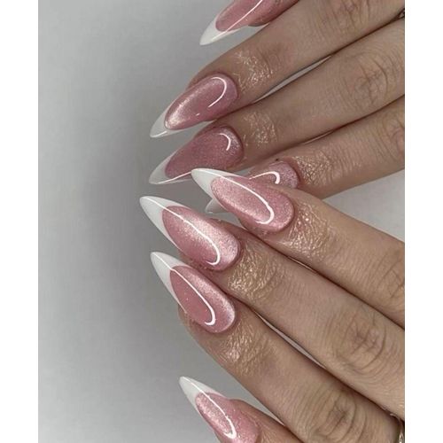 product_image_name-Generic-15 قطعة من الأظافر الصناعية على شكل لوز بعيون قطة فرنسية – أطراف بيضاء لامعة مع لواصق مدمجة وملف أظافر، مجموعة أنيقة قابلة لإعادة الاستخدام-1