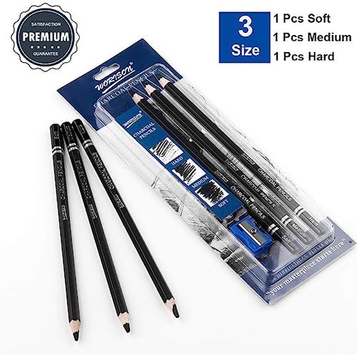 Generic Artist Charcoal Pencils Set - 3 Pieces Soft Medium And