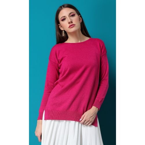 Ravin Hi-Low Crew Neck Fuchsia Basic Pullover