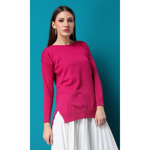 Ravin Hi-Low Crew Neck Fuchsia Basic Pullover