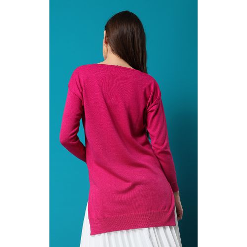 Ravin Hi-Low Crew Neck Fuchsia Basic Pullover