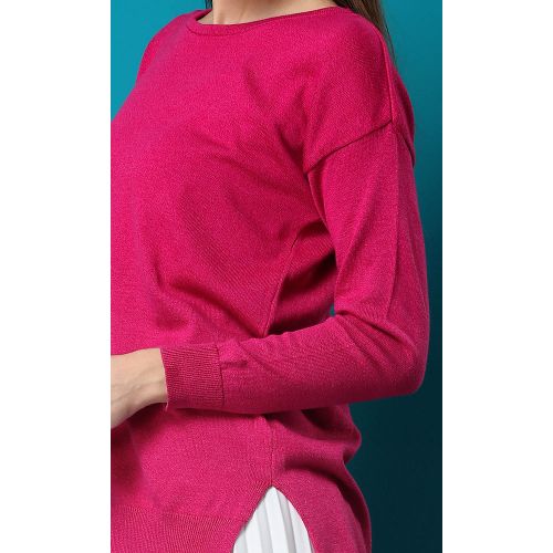 Ravin Hi-Low Crew Neck Fuchsia Basic Pullover