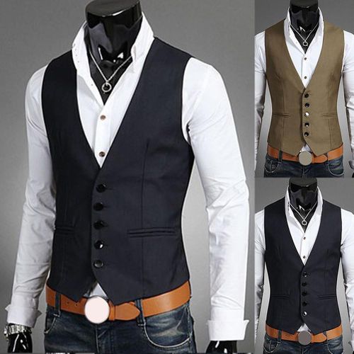 Fashion (Coffee)2019 New Dress Vests For Men Slims Fit Mens Suit Vest Male  Waistcoat Gilet Homme Casual Sleeveless Formal Business Jacket Vests DOU @  Best Price Online