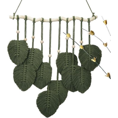 product_image_name-Antikiano-ديكور حائط بوهيمي - تعليق حائط ماكرامي يدوي بأوراق خضراء، ديكور حائط ريفي بريش من ماكرامي، فن حائط، ديكور حضانة بوهيمي لغرف الديكور (10 أوراق، لون أخضر ثابت)-1