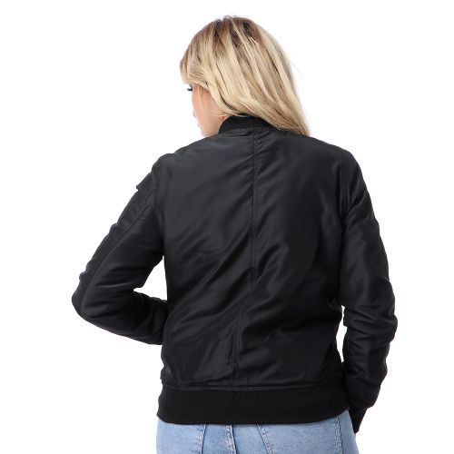 Premoda Embroidery Black Zipped Jacket With Two Pockets