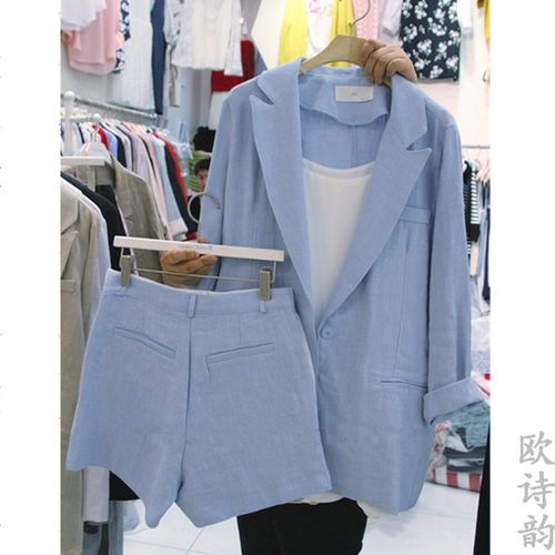Fashion 2 Piece Outfits For Women Suit Female Summer Pink Business OL Linen  Temperament Loose Jacket + Shorts Casual Suit JIN @ Best Price Online