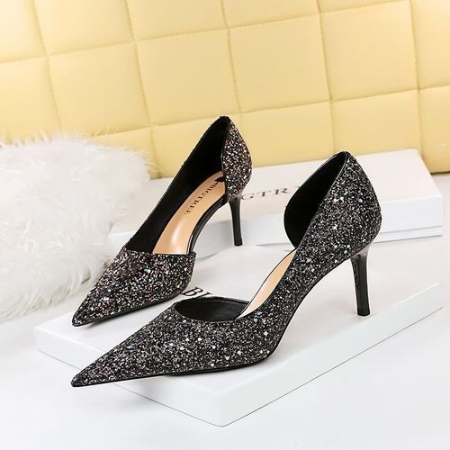 Buy THE DUBAI STUDIO Women's Black Shimmer Thin Heel Pumps UK 4 at Amazon.in