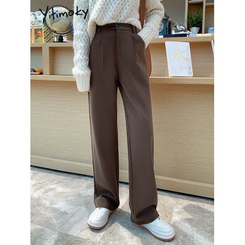 Fashion (coffee)Yitimoky Woolen Pants For Women Office Lady High Waist  Clothes Work Black Coffee Full Length Trousers Korean Fashion Bottoms New  DOU @ Best Price Online