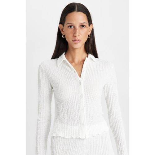 Woman Slim Fit Polo Neck Crepe Long Sleeve T-Shirt