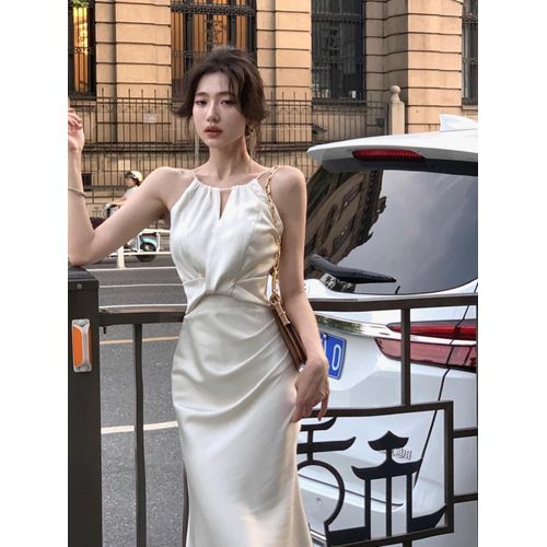 Generic French Acetate Satin Dress Female Summer Elegant High