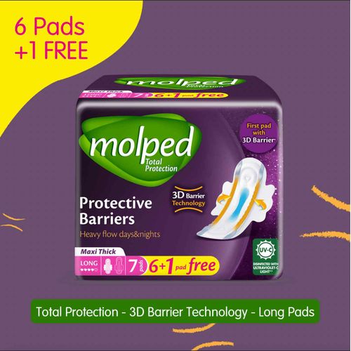 Buy Molped Total Protection Maxi Thick Pads For Heavy Flow - 6 Pads + 1 Free - Long in Egypt