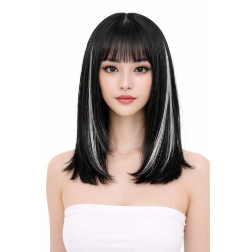 product_image_name-Generic-Short straight wig with chic gray locks and front bangs on the forehead-1