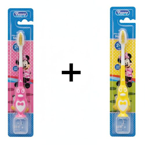 product_image_name-Funny-Pack of 2 – Kids’ Toothbrush – Extra Soft + Cap (2+)-1