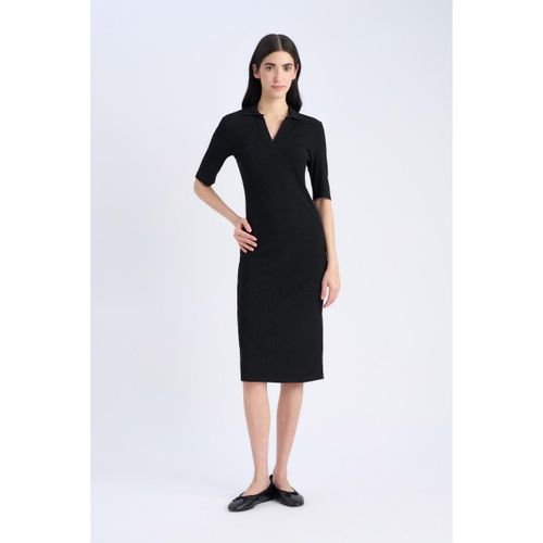 product_image_name-Defacto-Woman Polo Neck Bodycon Dress Short Sleeve Knitted Dress - Black-1