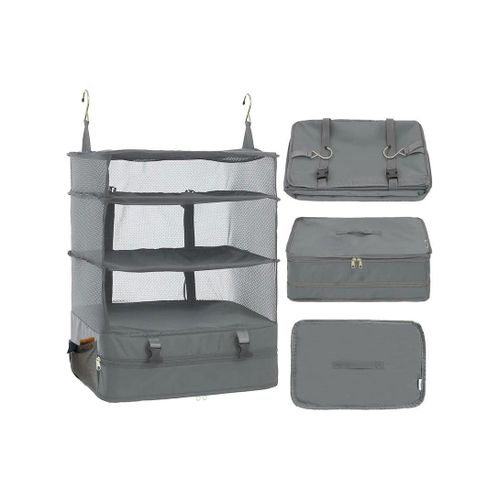 product_image_name-Generic-Collapsible Hanging Packing Cubes â€“ Portable Travel Garment Organizer, Compression Bags for Suitcases and Carry-On Luggage, Breathable Perforated Material (Grey)-1