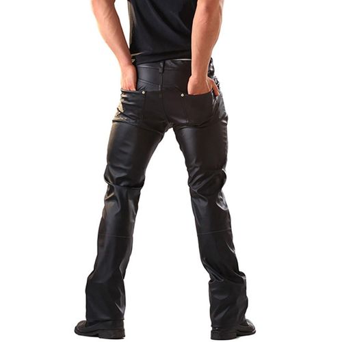 Men's Black Faux Leather Zipper Pants, High-Quality