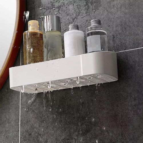 product_image_name-Generic-Practical Self Adhesive Hanging Bathroom Shelf with Hook Basket Holder - Versatile Plastic Option for Easy Wall-5
