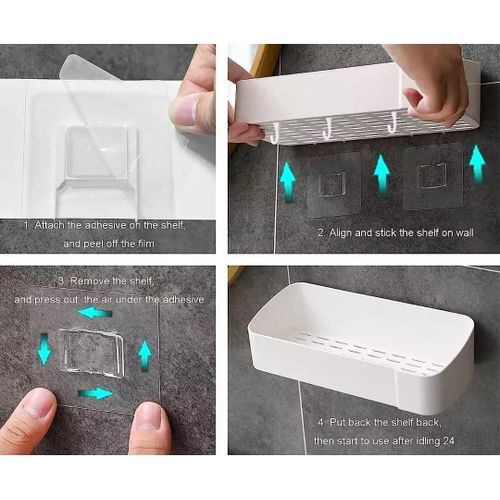 product_image_name-Generic-Practical Self Adhesive Hanging Bathroom Shelf with Hook Basket Holder - Versatile Plastic Option for Easy Wall-6