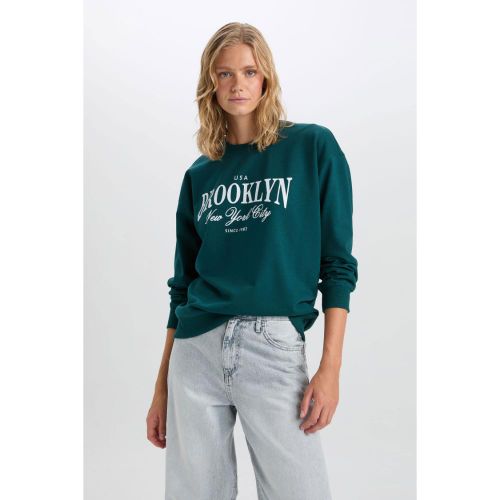 product_image_name-Defacto-Woman Regular Fit Long Sleeve Sweat Shirt - D.GREEN-2