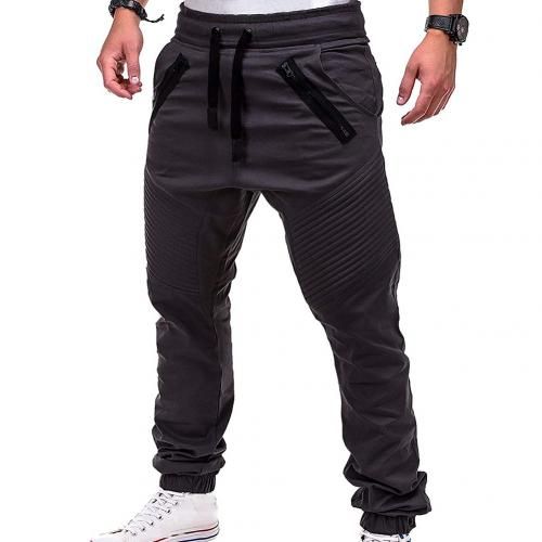 Black Cargo Pants Fashion Mens Solid Drawstring Pocket Sports