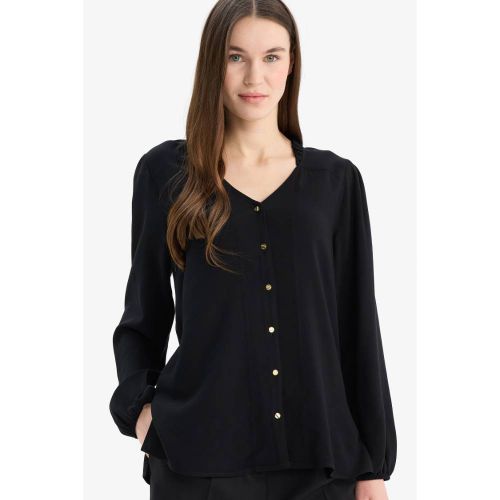 product_image_name-Defacto-Woman V Neck Regular Fit Long Sleeve Shirt - Black-4