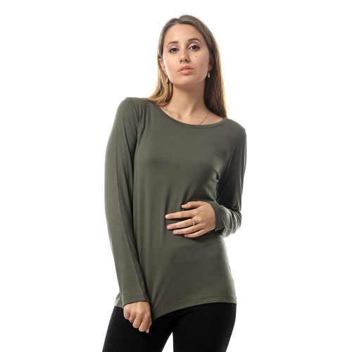 Kady توب بكم بفتحة رقبة مستديرة - اخضر زيتي