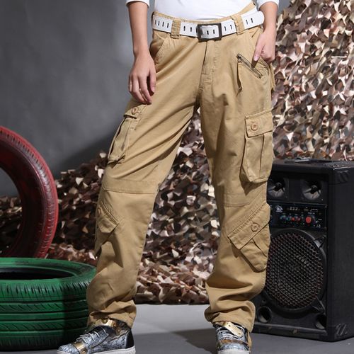 Fashion (khaki)Male And Female Couples Trousers Autumn Winter Women Purple  Cargo Pants Mens Joggers Hip Hop Jeans Many Pockets DOU @ Best Price Online