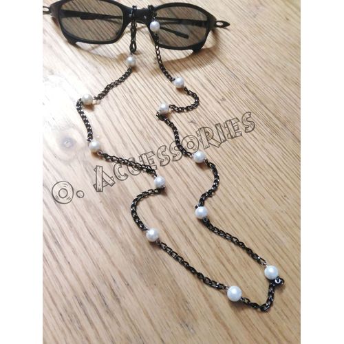 Buy O Accessories Glasses Chains _ Black _ Black Metal_white Pearl in Egypt