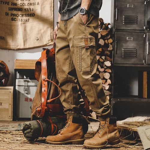 Generic (Khaki)Heavy Washed Retro Cargo Pants Tough Men's Loose Straight  Trendy Travel Pants Wide-legged Harem Pants Thigh Pocket Pantaloons XXM @  Best Price Online