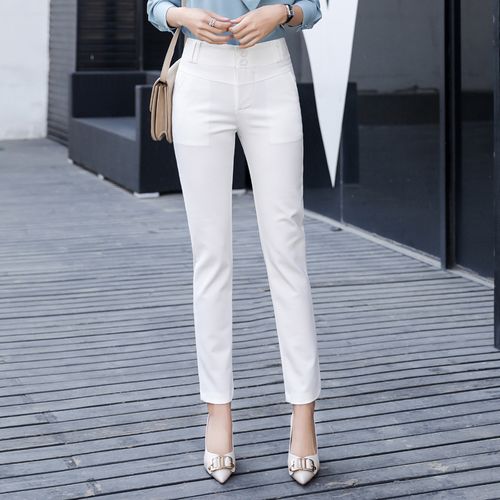 Fashion (5491 White)High Waist Office Lady Pants Korean Fashion Ladies  Full-length Straight Pants Women Formal Work Wear Solid Trousers WEF @ Best  Price Online