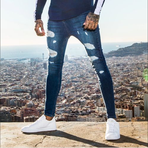 Fashion Men s Skinny Slim Fit Ripped Distressed Stretch Jeans Pants Blue Best Price Online Jumia Egypt