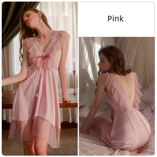 Fashion (Pink)QSROCIO Women's Pajamas Sling Dress Lace Edge