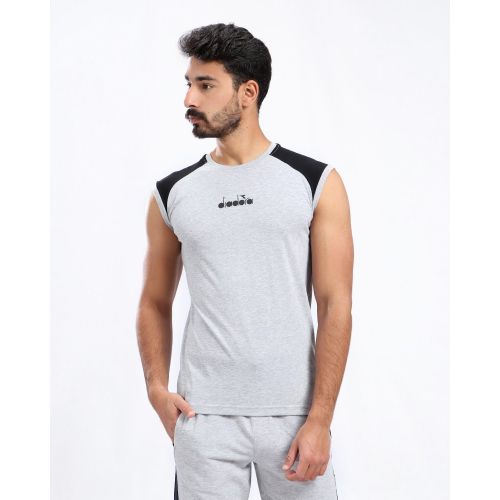 Buy Diadora Men Cotton Sleevles T-Shirt-GreyBlk in Egypt